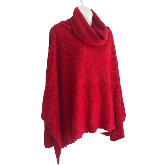 Knit Turtleneck Boho Poncho Shawl Sweater - Picture 5 of 5